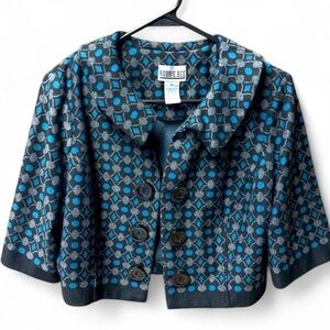 Robbie Bee Geometric Print Cropped Jacket Blue Gray Black Women’s 10